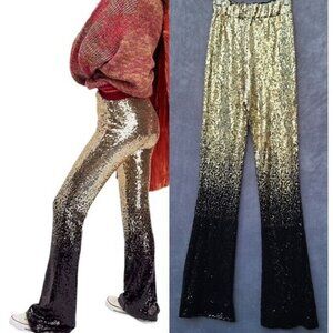 Free People Neon Blonde Studio Pants Flare Sequin Sz XS Ombre Black Gold NWT